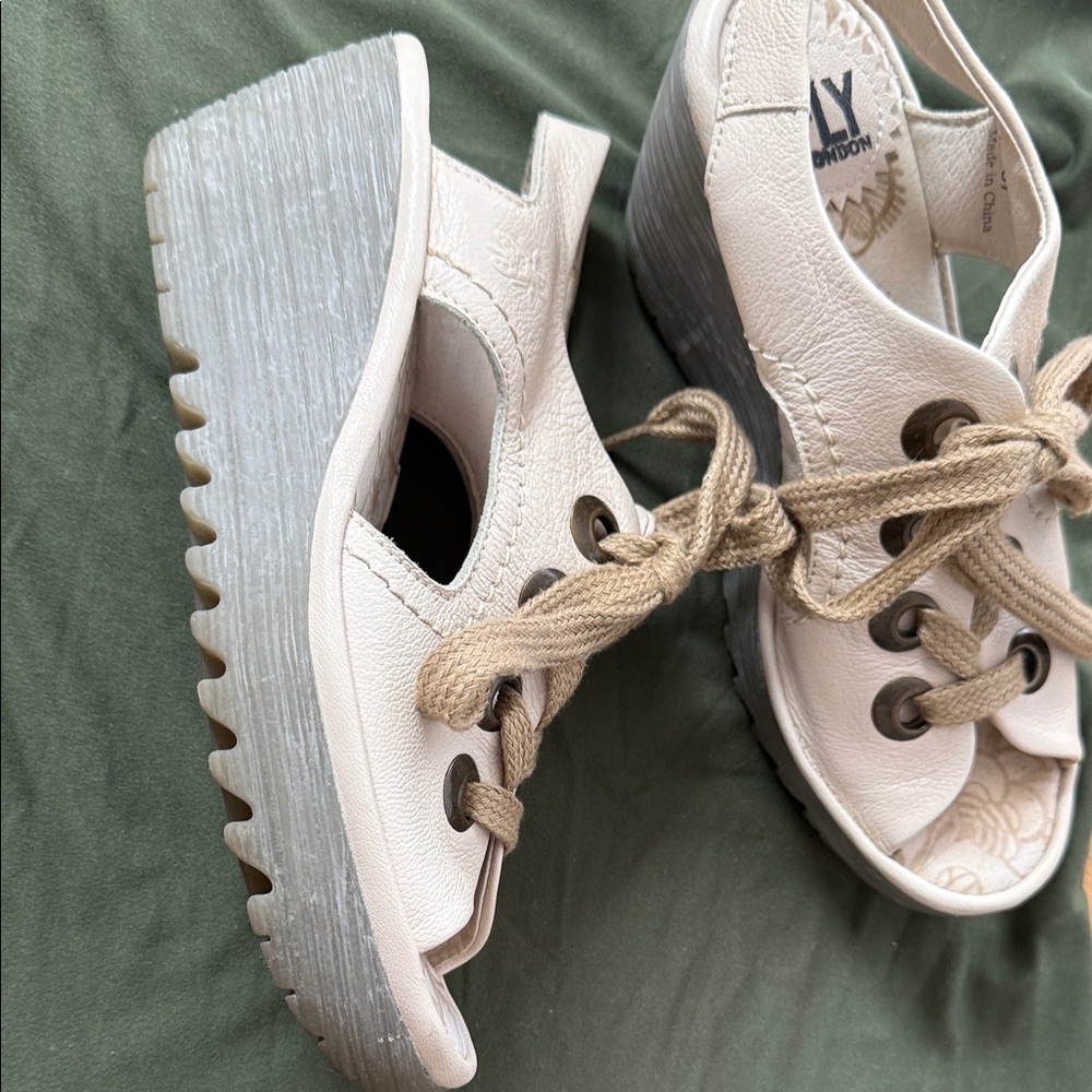 Fly London Women's Beige Wedge Shoes